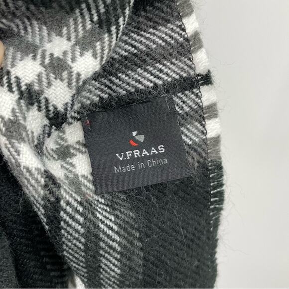 V. Fraas Mens Black plaid scarf fringe Preppy Business Casual Academia Blokecore - Picture 4 of 5